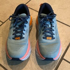 Ladies Hoka running shoes. Size 7. Dark blue with lots of colors. Gently worn